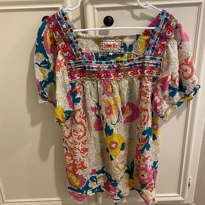 Johnny Was Silk Floral Top size Large